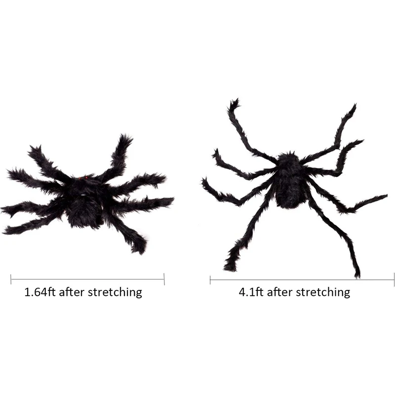 

2PCS Fake Giant Spider Halloween Decorations Black - Outdoor Yard Haunted House Party Decor Supplies(4.1Ft + 1.64Ft)