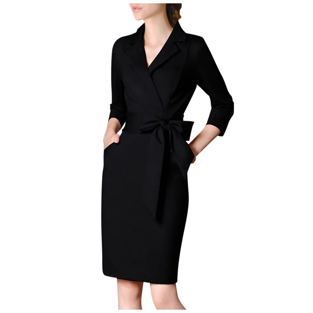 Осень 2020 модные женские офисные платья с баской платье карандаш рукавом