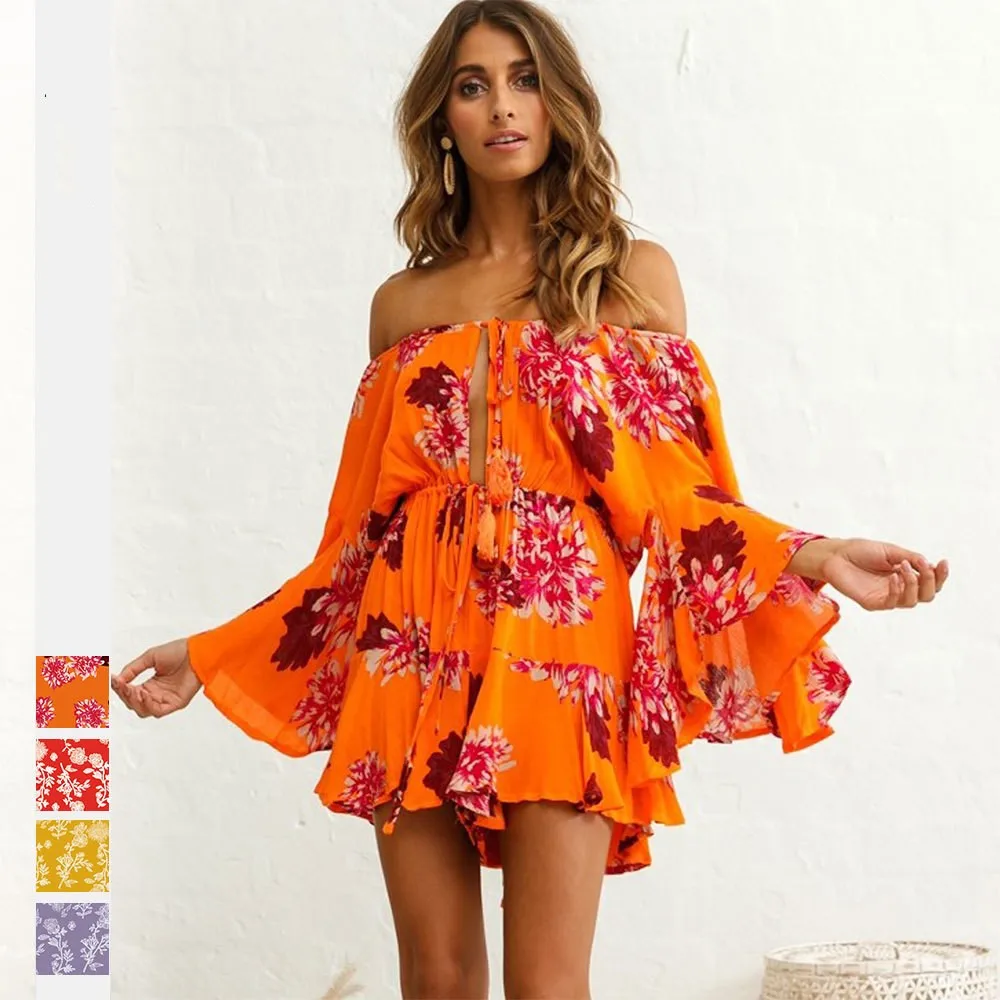 

Rompers Womens Loose Print Jumpsuit New Spring Autumn Fashion Long Sleeve Habenula Clothing Dress Beach Chiffon Floral Rompers