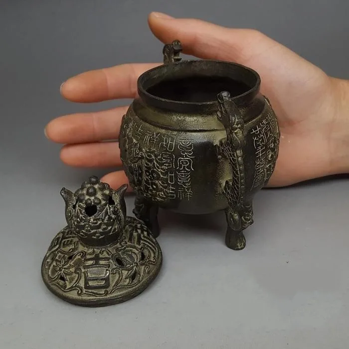 

LAOJUNLU Maitreya Incense Burner Pure Copper Shuanglong Fushou Imitation Antique Aromatherapy Furnace Decoration