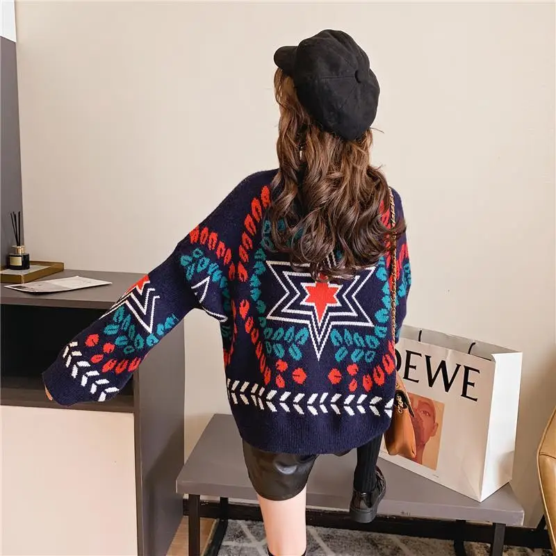 

National Style Short Pullover Women 2019 Autumn And Winter Net Red Loose Style Bottoming Shirt Top