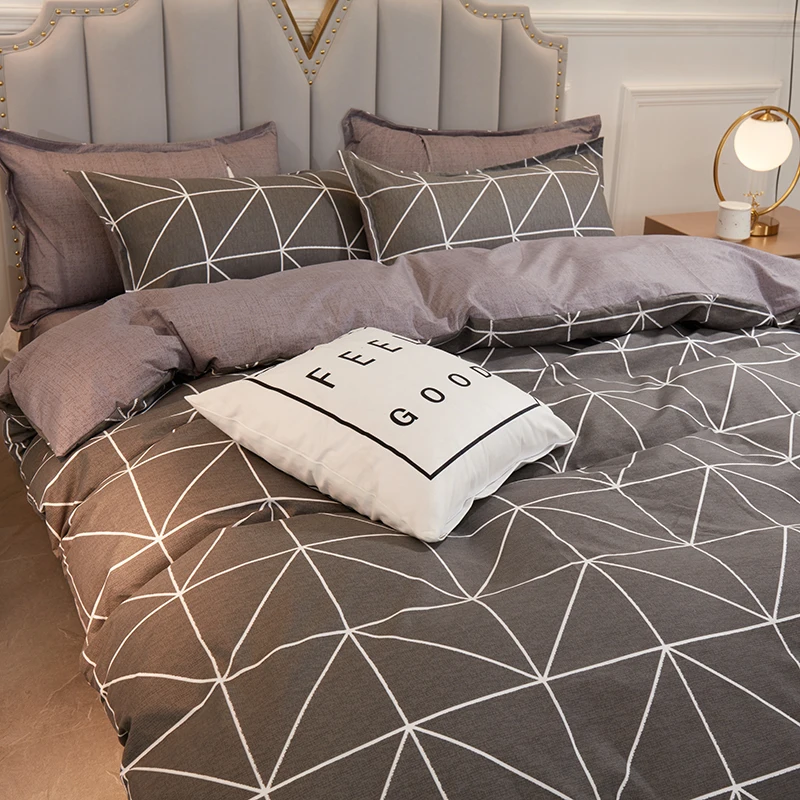 

Gray-black lattice Spring Autumn Duvet Cover Pillowcase Home Bedding Sets Flat Sheet double Full 4pcs Twin 3pcs
