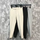 Мужские зауженные брюки до щиколотки, черные и белые однотонные зауженные брюки, не требует глажки, для офисного работника, лето 2021