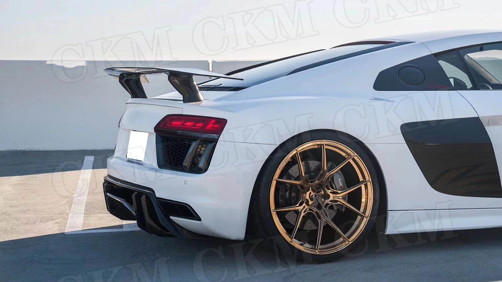 Углеродного волокна диффузор, губа на задний бампер спойлер для Audi R8 V8 V10- стайлинга автомобилей