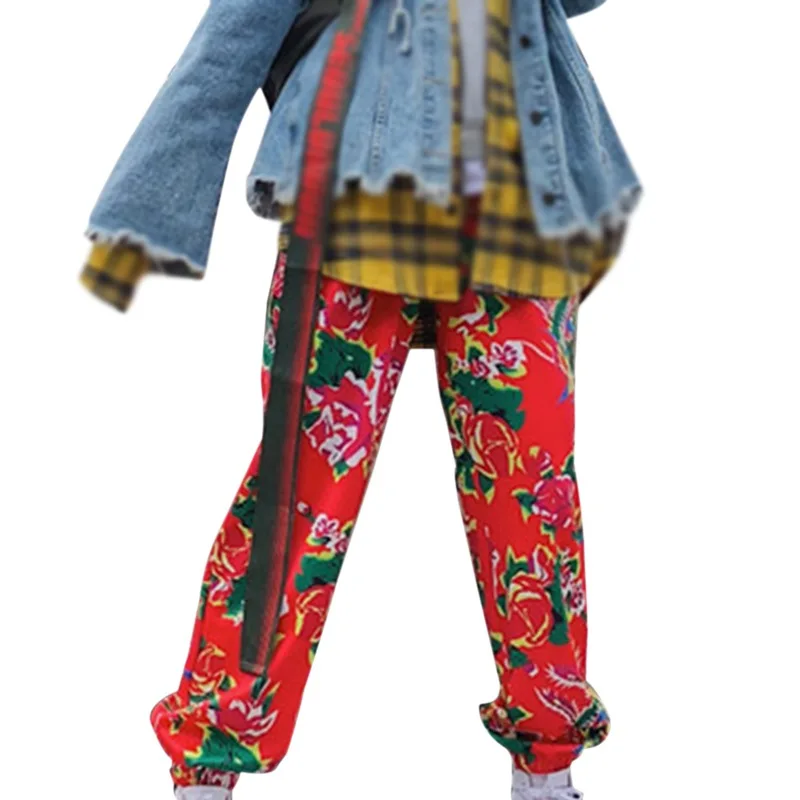 Брюки с большим цветком для мужчин и женщин модная уличная одежда в стиле хип-хоп