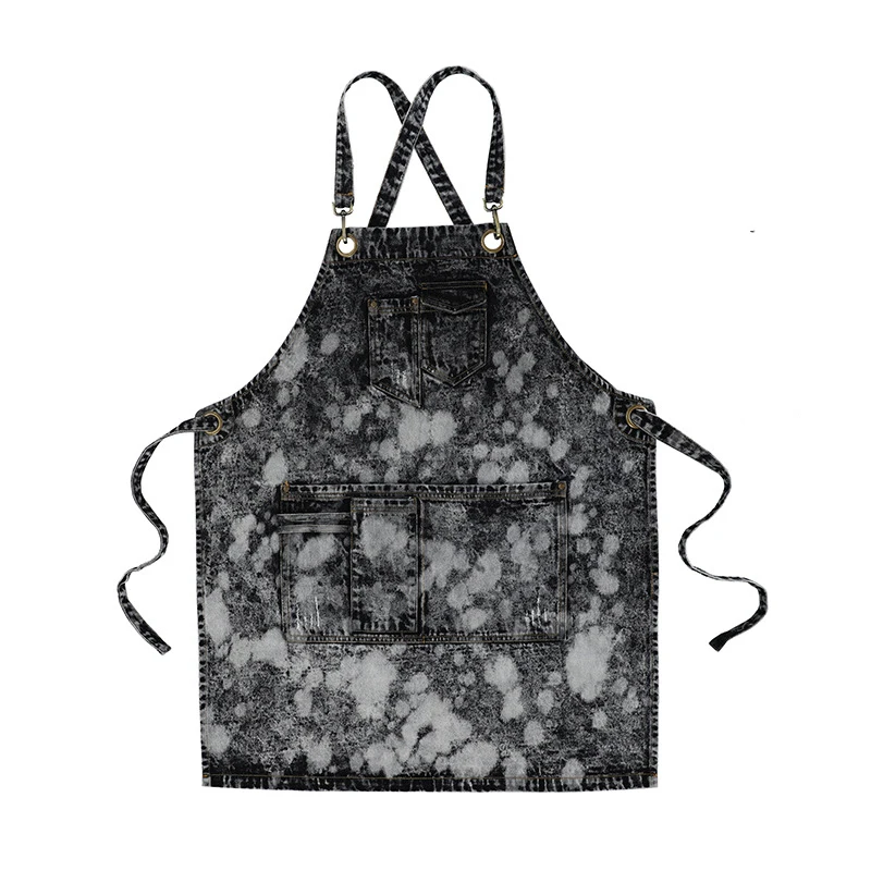 

New thick washed denim apron for professional barber haircutter for Hairstylist Hairdresser men or women working pinafore