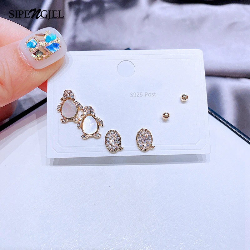 

Женские серьги-гвоздики SIPENGJEL, модные серьги-гвоздики с маленькими бусинами, простые блестящие Роскошные серьги с цирконием, вечерние ювели...