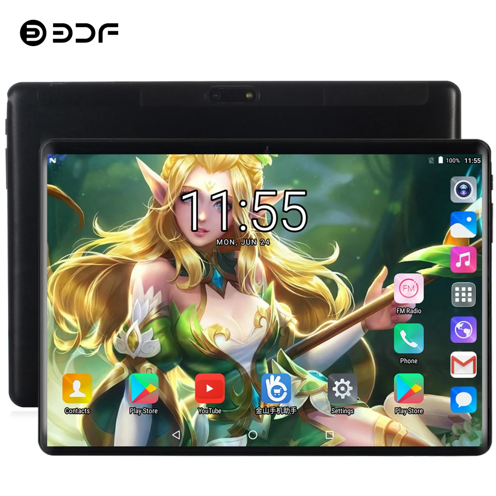 BDF 10-дюймовый планшетный ПК 2.5D Закаленное стекло 3G телефонный звонок Android 7 0