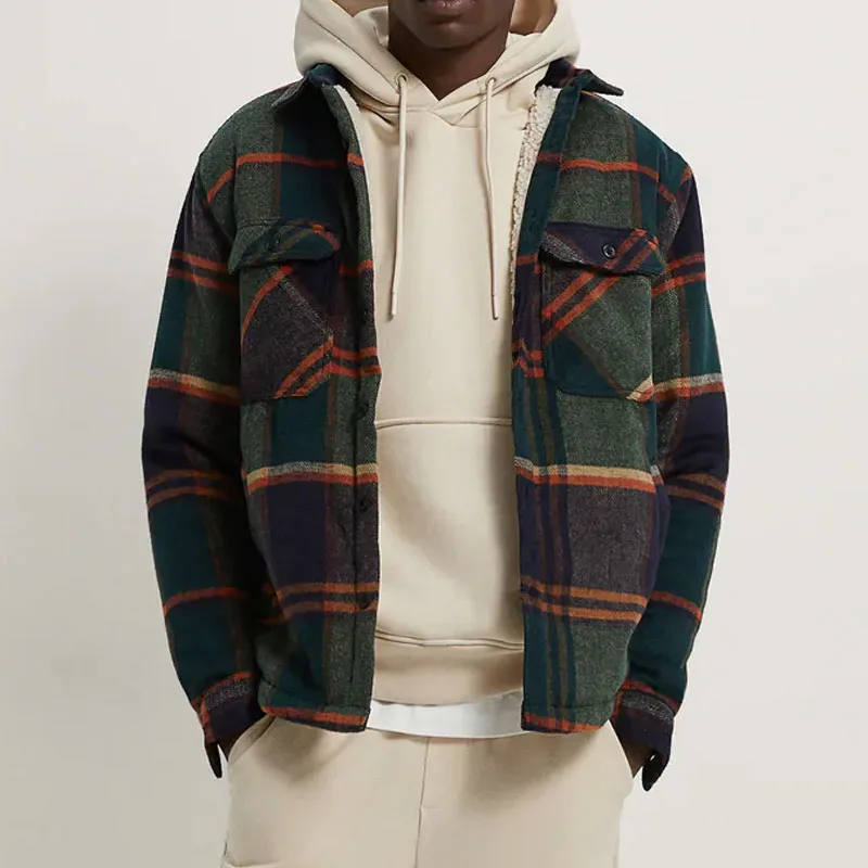 

Plaid Jacket Men's Autumn Winter Casual Fleece Warm Slim Fit Shirt Coats Male