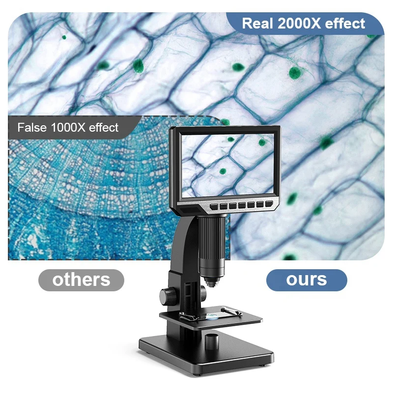 

LCD Digital Microscope, 7 Inch 12MP HD 2000X 10 + 1 LED Magnification, Rechargeable Battery, Children'S Microscope