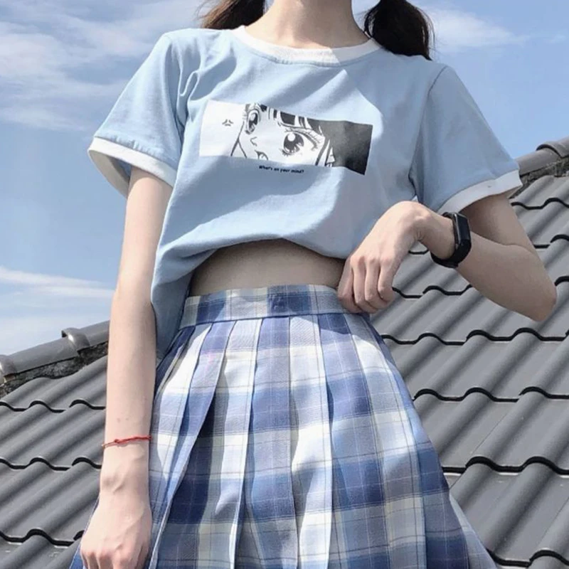 

Y2k Anime Print Graphic T Shirts Women 2021 Japanese Style Alt Clothes Aesthetic Summer Cropped Tops Mujer MINGLIUSILI Tee Shirt