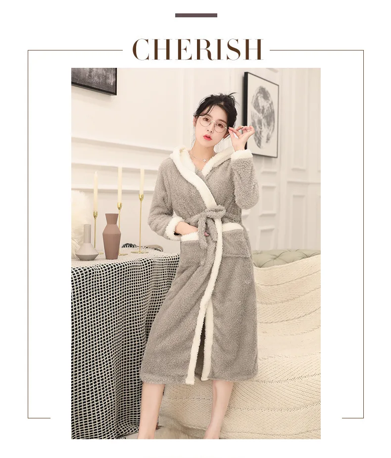 Осенне зимние милые теплые халаты для женщин до колена банный халат мягкий