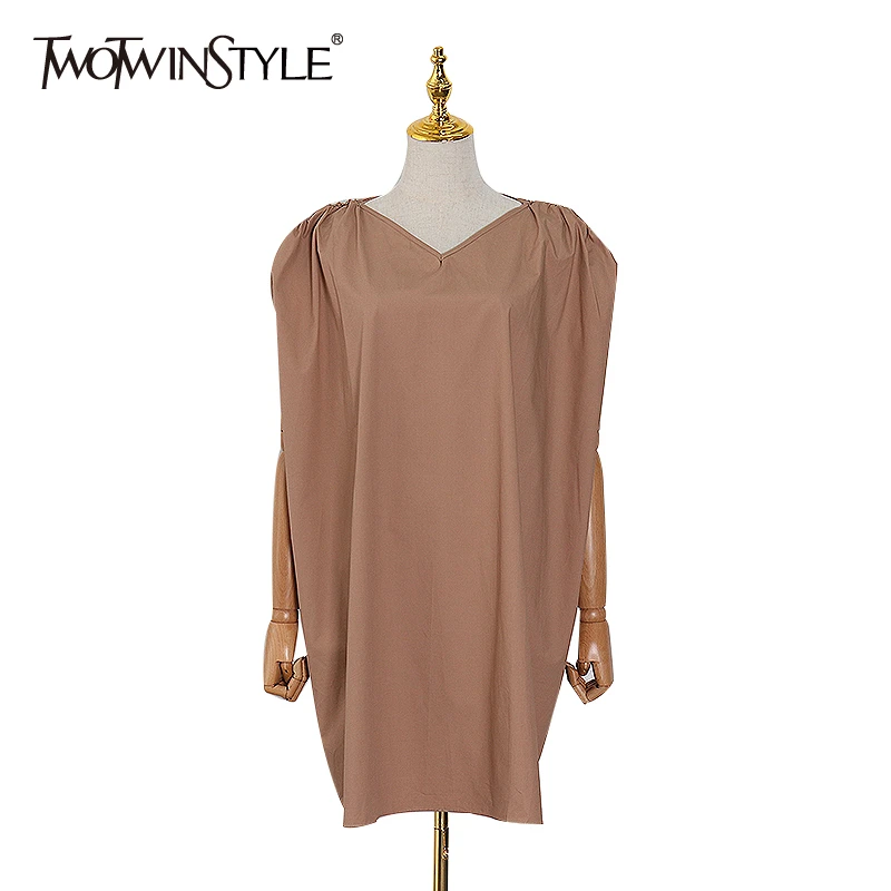 TWOTWINSTYLE повседневное женское платье с v-образным вырезом без рукавов свободные