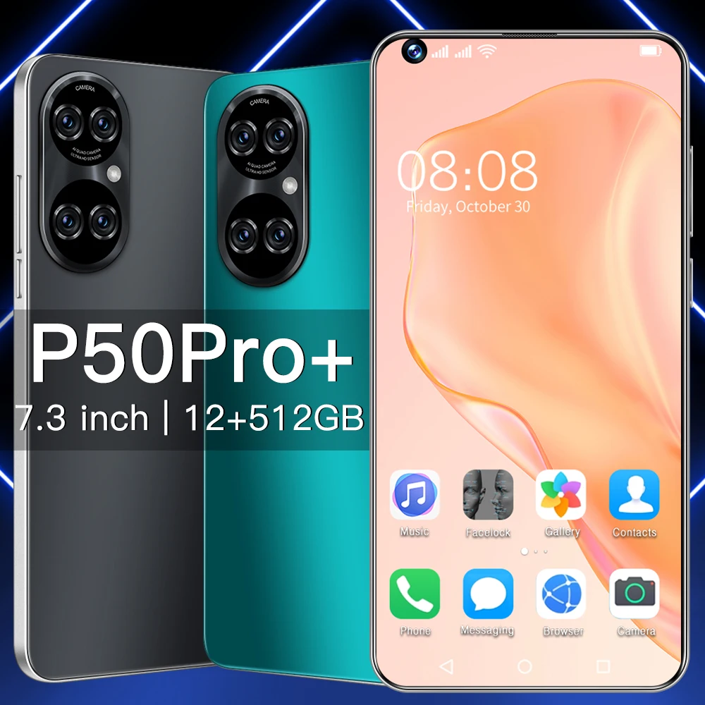 

Global Version New Smartphone P50 Pro+ 7.3Inch 12GB+512GB Android 11 Deca Core 5G 6800mah 32MP+50MP MTK6899 Telephone Celulares