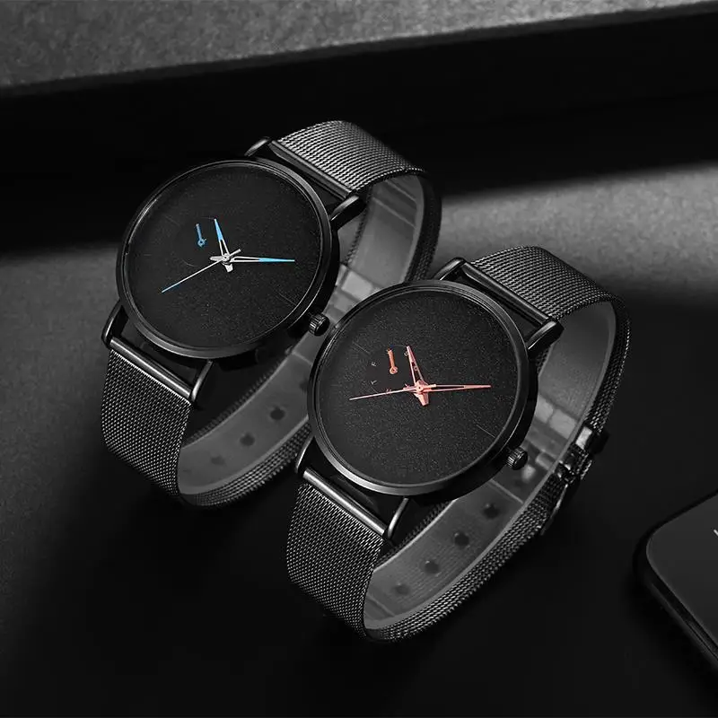 2019 Мужские кварцевые часы с черным сетчатым ремешком аналоговые наручные из