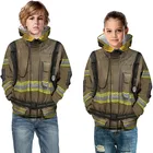 Новинка Осень 2022, костюм пожарного с 3D принтом для мальчиков и девочек, костюм пожарного, искусственный костюм пожарного, худи для косплея, Детские свитшоты с капюшоном, детский пуловер