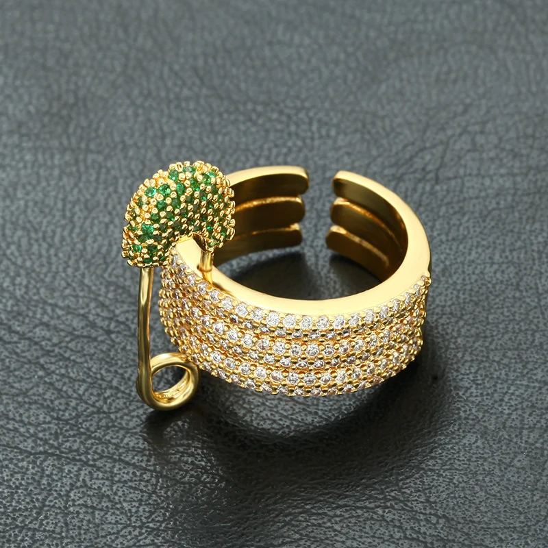 

Gold women's rings paper clip copper zirconia 18K gold plated ringsengagement party Multi-layer ring for women adjustable open