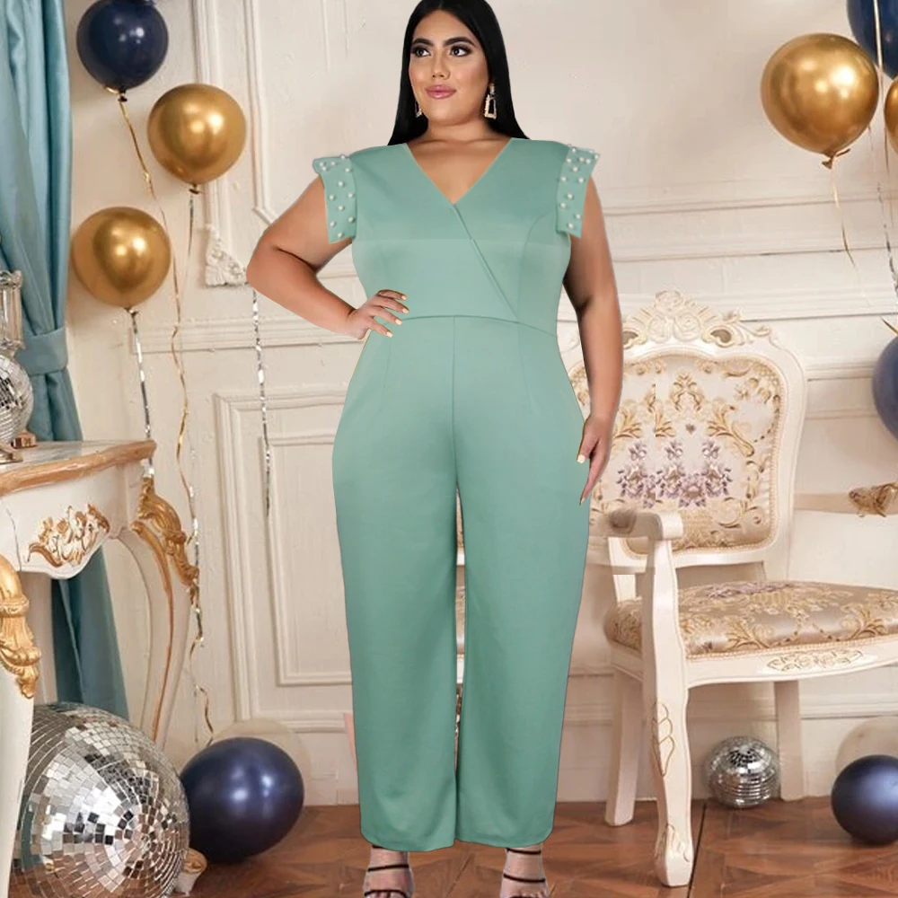 

Ladies Jumpsuits Plus Size 5XL 4XL V Neck Sleeveless High Waist Overalls for Women Office Evening Party Night Out Romper Fashion
