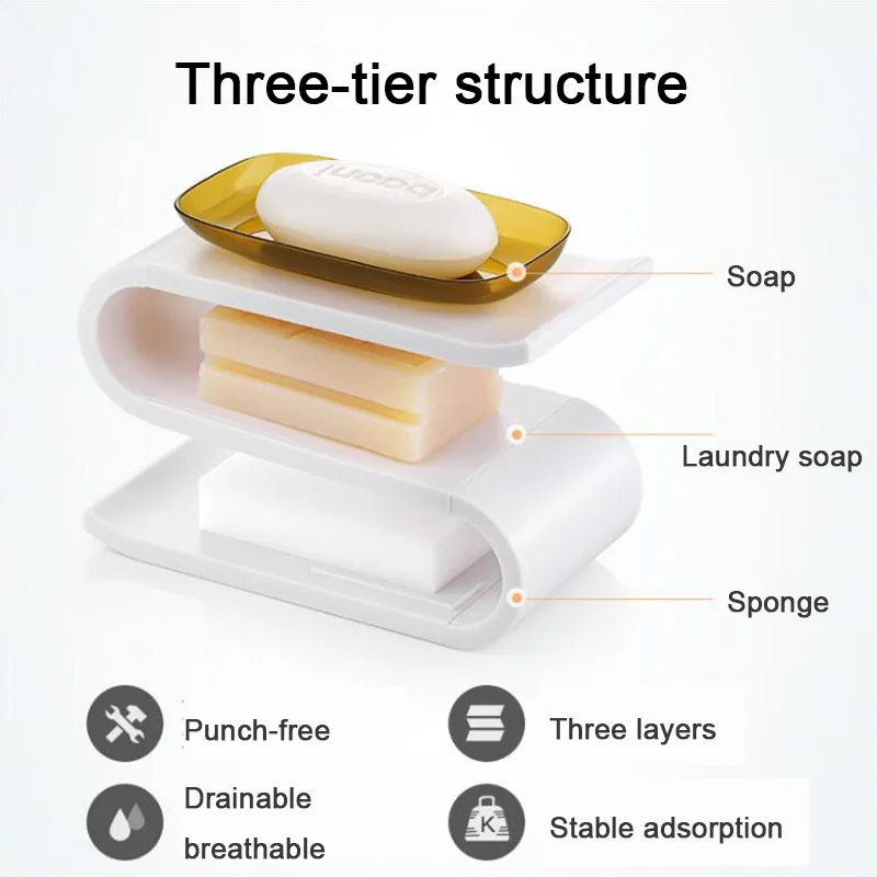 

Creative Wall Mounted Three-layer Soap Dishes Tray Holder Soap Rack Soap Dish Storage Box Portable Bathroom Bathroom Supplies