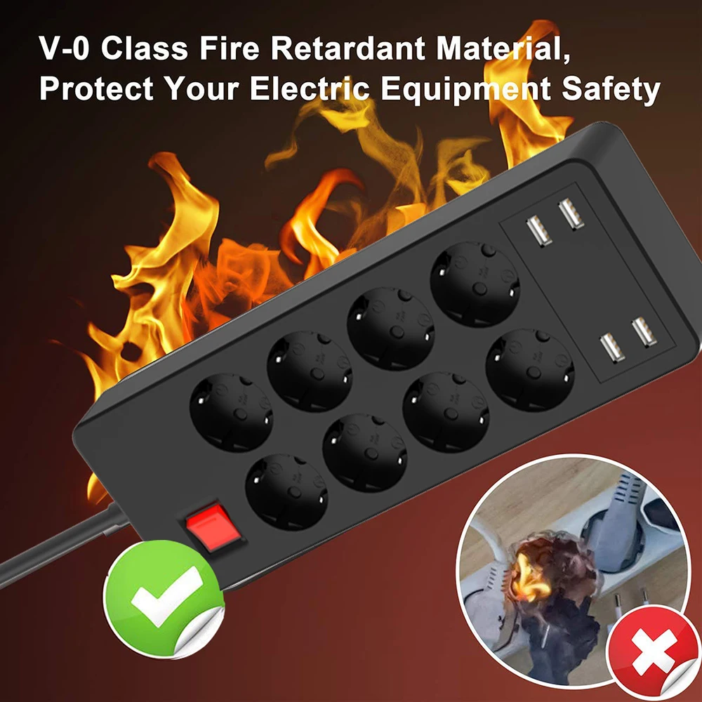 Несколько Мощность полосы Стабилизатор напряжения 8 розетки ЕС розетка с USB