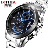 fotina top brand bosck casual business watch men stainless steel water resistant quartz clock auto day date watches montre homme