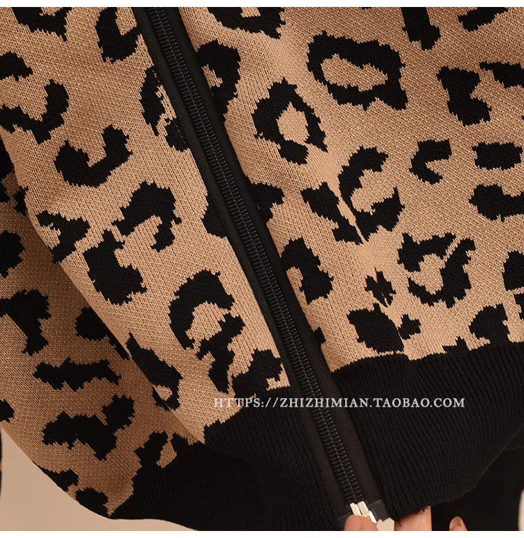

Autumn Winter Tracksuit Women Leopard Print Zipper Cardigans Pants 2pcs Fashion Hit Color Slim Jumper Trousers Set