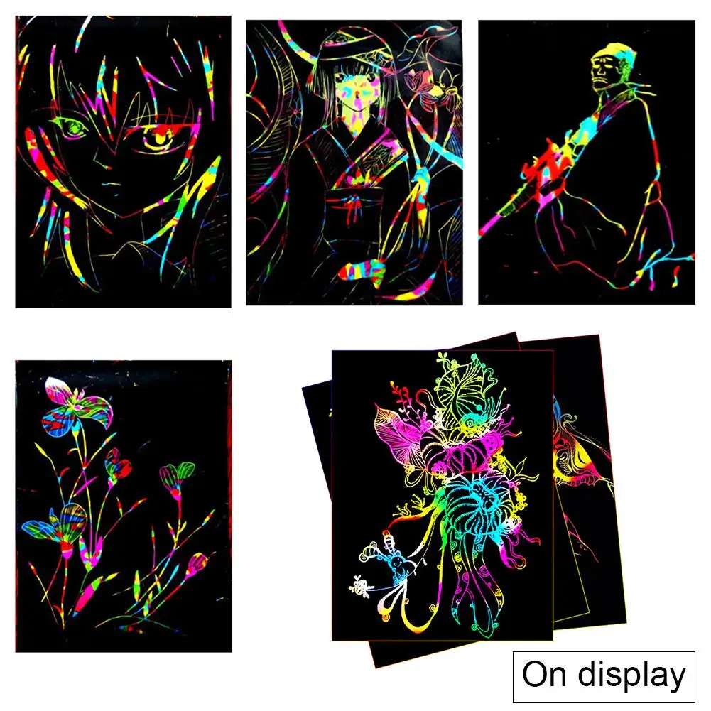 

10PCS Kid Painting Toy Scratch Art Paper Colorful Scratching Paper Children Scratching DIY Graffiti Scraping Scratch Art Paper