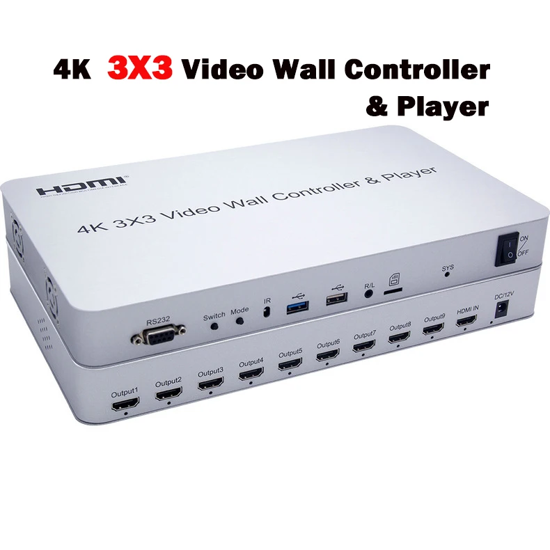 

4K 3x3 HDMI Video Wall Controller TF Card USB Player RS232 Video Processor Splicer 2x2 2x3 2x4 1x4 4x2 Support Cascade 3x4 4x4