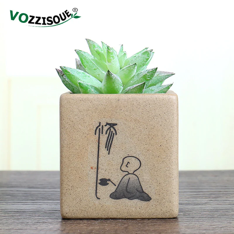 Chinese Monk Ceramic Succulent Plant Pot Cactus Bonsai Pots Square Flower Container Planter Home Garden Office Decoration | Дом и сад