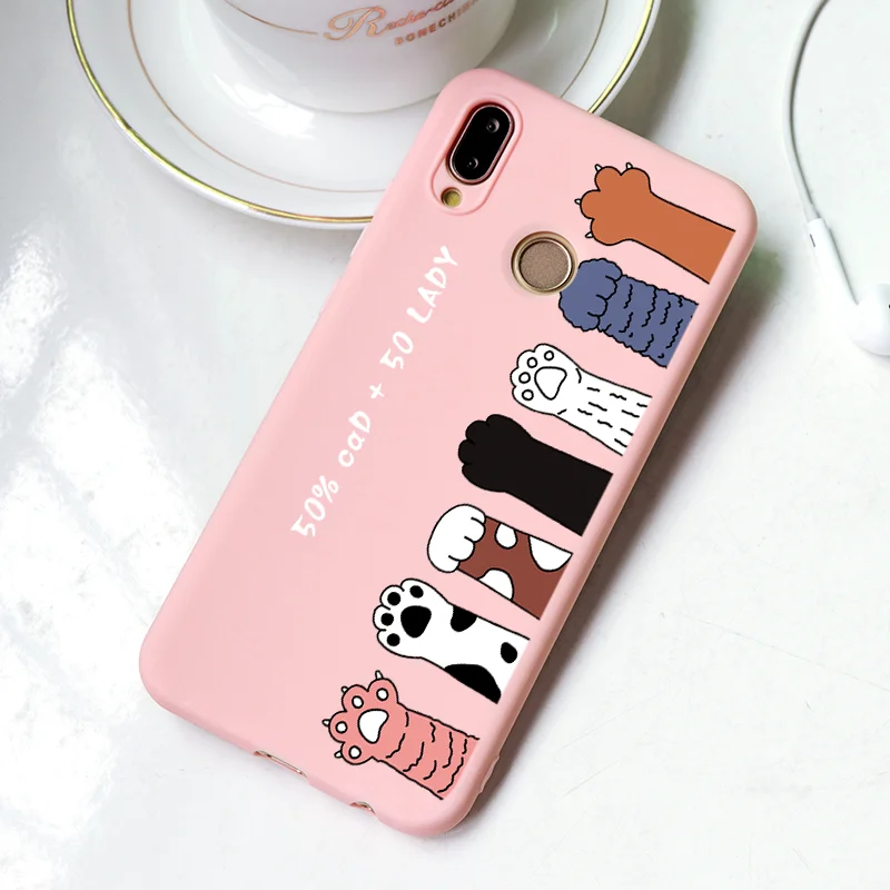 Розовый матовый чехол с милым мультяшным котом для huawei P20 Lite P30 mate 10 20 Honor 20i 10i 8X 7A Pro 9 10 20 Lite Y9 P Smart чехол