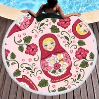 matryoshka round beach towel pink women floral printed yoga mat blanket microfiber towel large bath toalla de plage t103