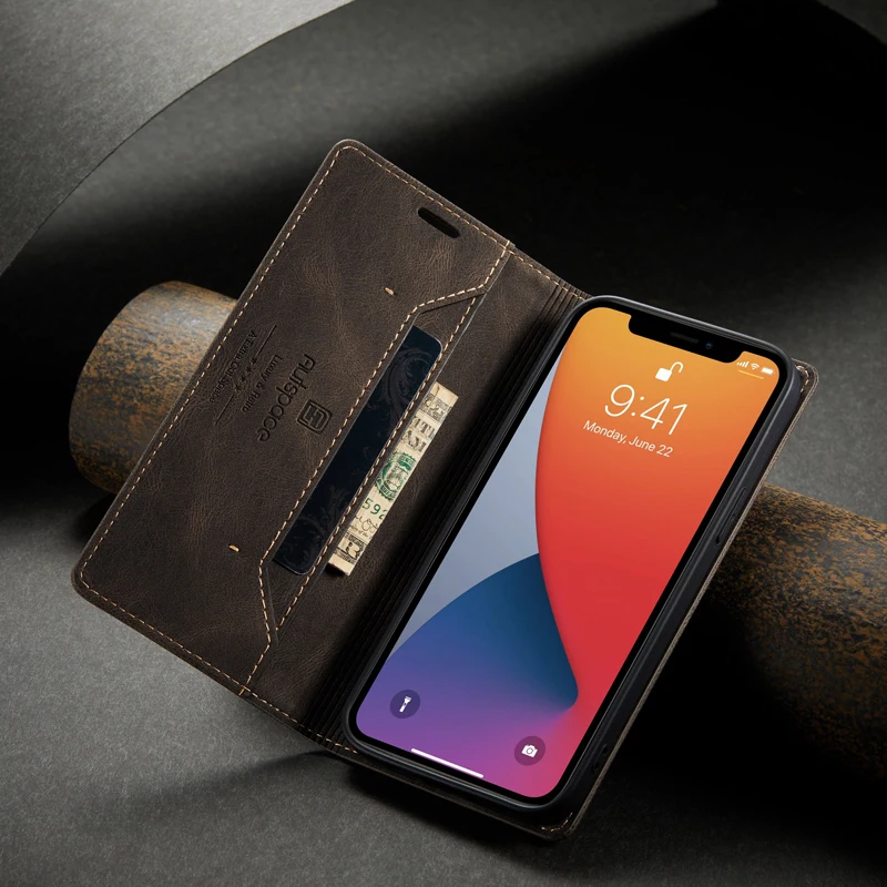 Фото Чехол-книжка для iPhone 13, 12 Mini, 12 Pro Max, из натуральной кожи №3
