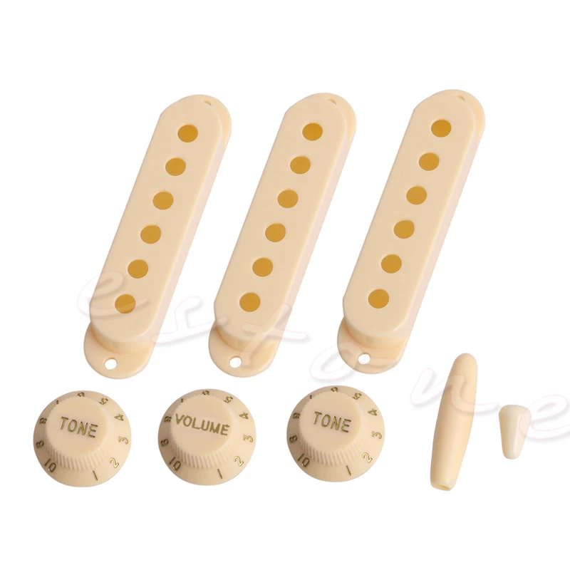 

8pcs SSS Pickup Cover Volume Tone Knob Switch Tip Set For Electric Guitar ST Cream H053