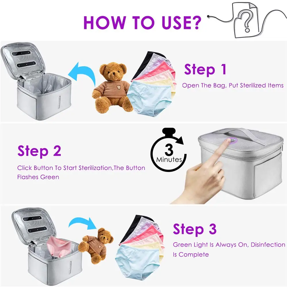 

UV Sterilizer Bag Disinfection Portable Sanitizer Box USB Rechargeable LED UV Disinfection Bag for Baby Bottle/Toothbrush/Tools