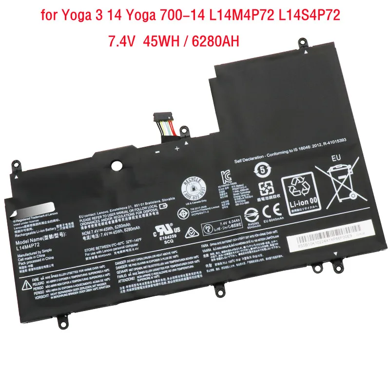 

7.4V 45Wh Original L14M4P72 Laptop Battery For Lenovo Yoga3 14 Yoga 700-14ISK 700-14ISE Yoga3 14-IFI Yoga3 14-ISE L14S4P72 Serie