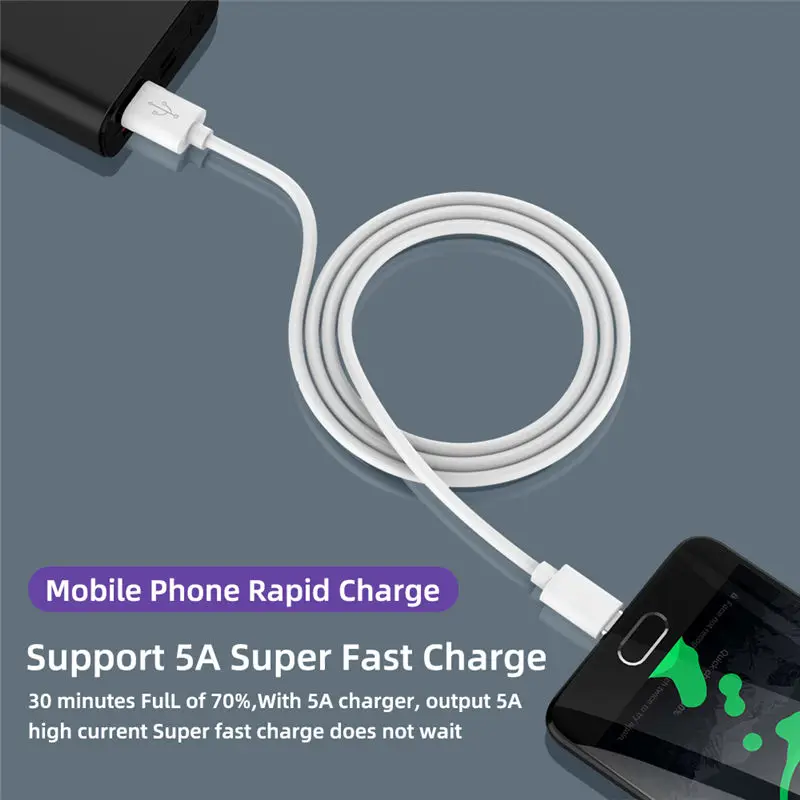 Кабель usb-c 5 А из чистой меди с функцией быстрой зарядки ПВХ для Huawei P20 P30 Samsung S10 S9
