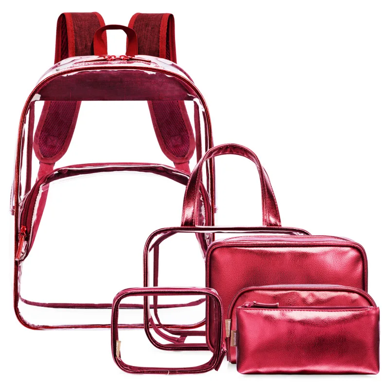 

Transparent Women's Bag PVC 6-piece Fashion Backpack All-match Bag for Girls Backpack Purse Begs for Women Small Backpack