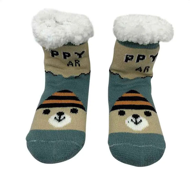 Детские носки обувь нескользящие хлопковые зимние тапочки с рисунками животных