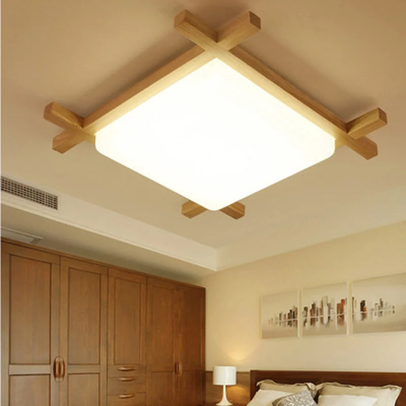 Скандинавские светодиодные деревянные потолочные светильники квадратной формы