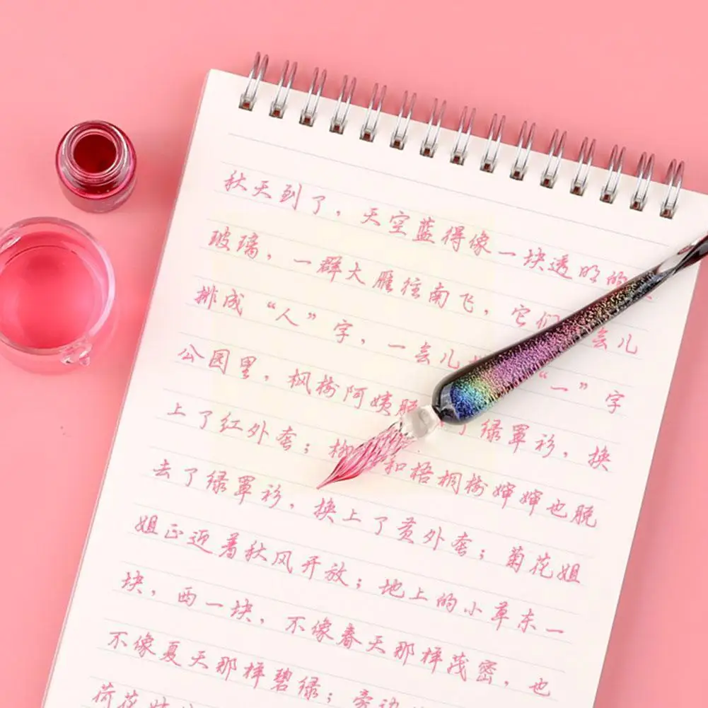 

Glass Fountain Pen Water Set Student Crystal Fountain Handmade Gift Stationery Box Ink Pen Pen F2y1