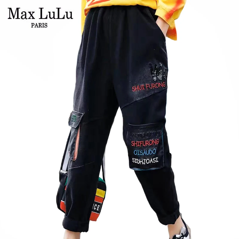 

Max LuLu British 2021 Street Style Ladies Cuffs Embroidery Harem Pants Women Black Vintage Pantalons Pockets Trousers Plus Size