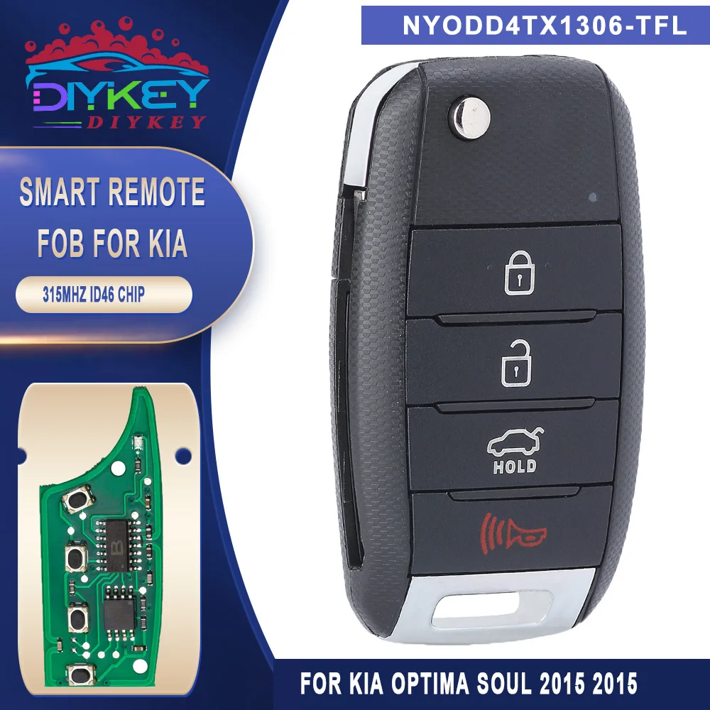 

DIYKEY 95430-2T560 / 95430-2T550 NYODD4TX1306-TFL 315MHz ID46 Chip Flip Remote Key Fob 4 Button for Kia Optima Soul 2014-2015