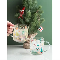 450ml christmas pattern panda glass mug with handle breakfast mlik coffe mugs juice tea cup drinkware holiday gift