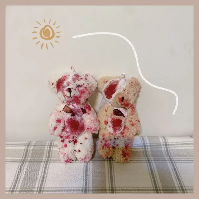 

Punk Bloody Plush Bear Keychain Halloween Injured Animal Bear Doll Key Ring Bags Pendant Creative Fashion Cool Jewelry