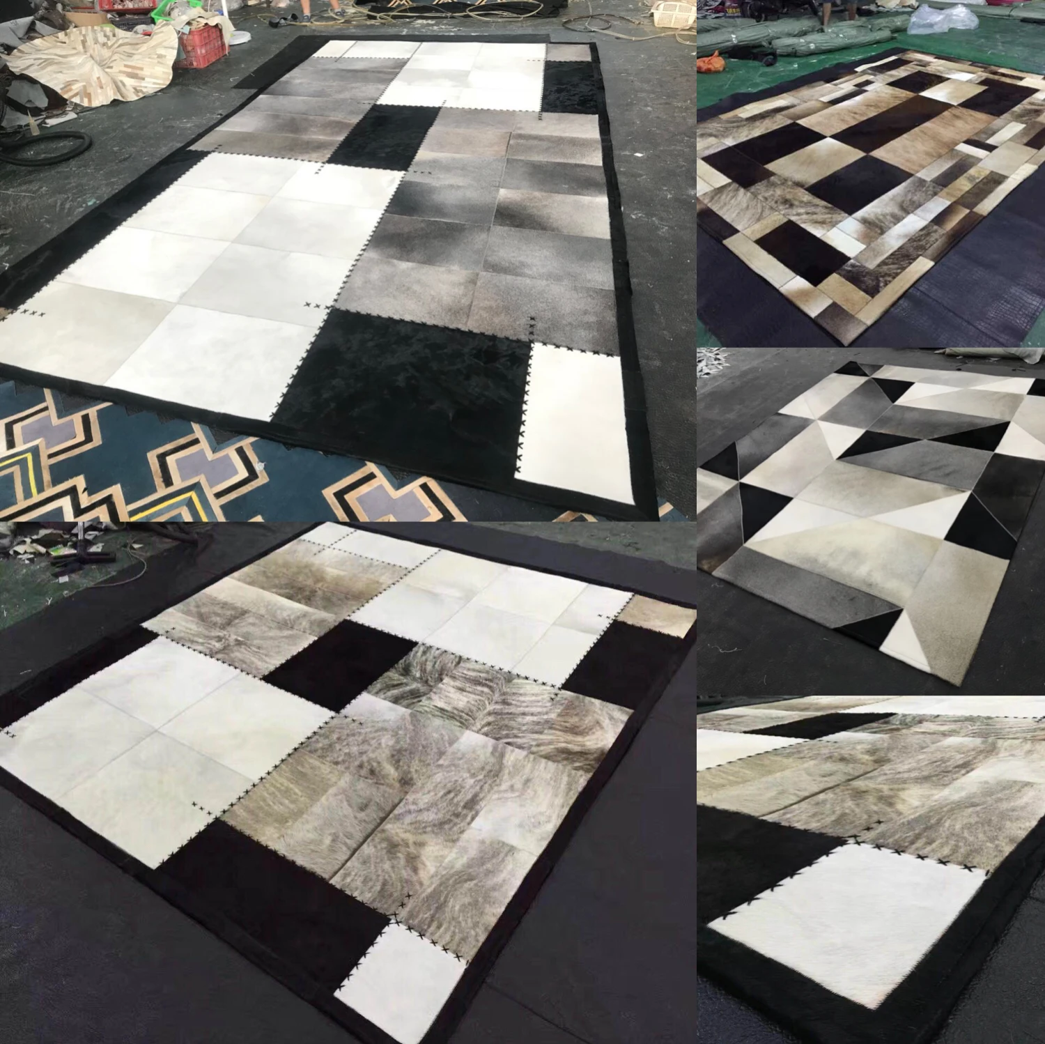 

Classic Elements X Stitching Cowhide Patchwork Rug 4 Patterns HF-37