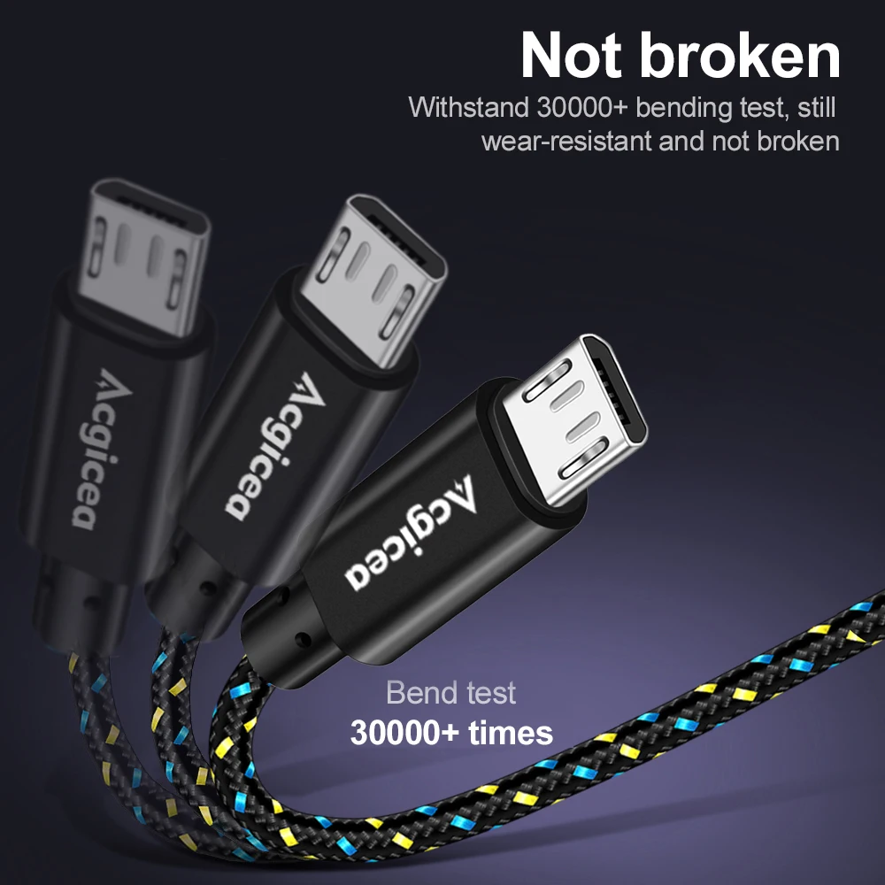 acgicea nylon braided micro usb cable 0 51m2m3m data sync usb charger cable for samsung s7 s6 lg xiaomi android phone cables free global shipping