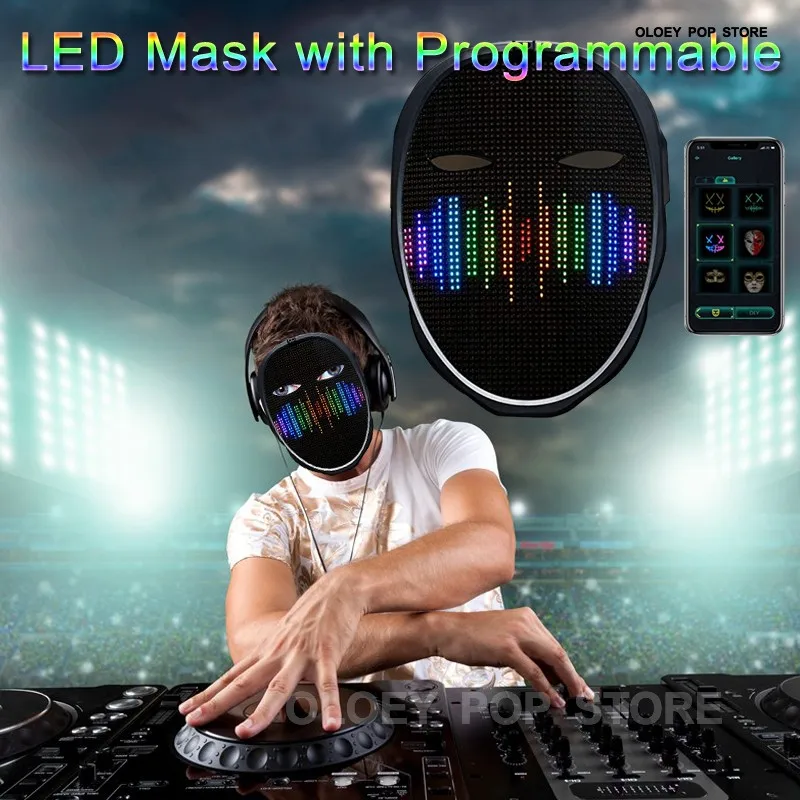 Halloween LED Mask with Programmable Bluetooth Face Light Up Phone Control Costumes Cosplay Party Masquerade DIY Adult Christmas