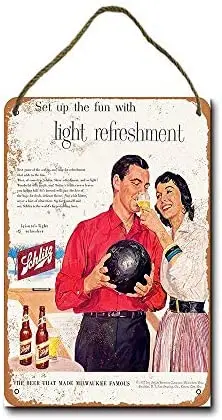 

Metal Sign 8 x 12 inch 1957 Schlitz Beer and Bowling Wall Decor Hanging Sign