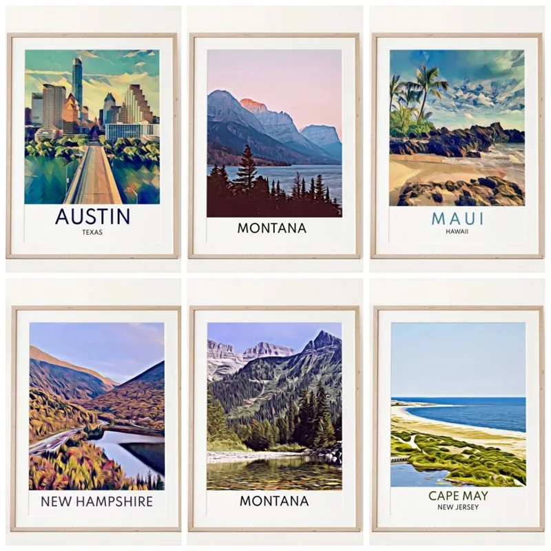 

Travel City Poster Landscape Canvas Painting Print Wall Art Natural Scenery Pictures for Living Room Decoration Home Decor