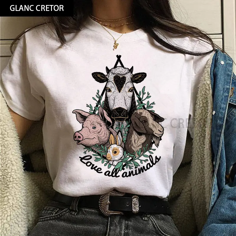 

Friends Not Food T-shirt Vintage Tshirt Tee Gift for Vegan Shirt Women Tshirt Harajuku Ullzang cow printing T-shirt Femme